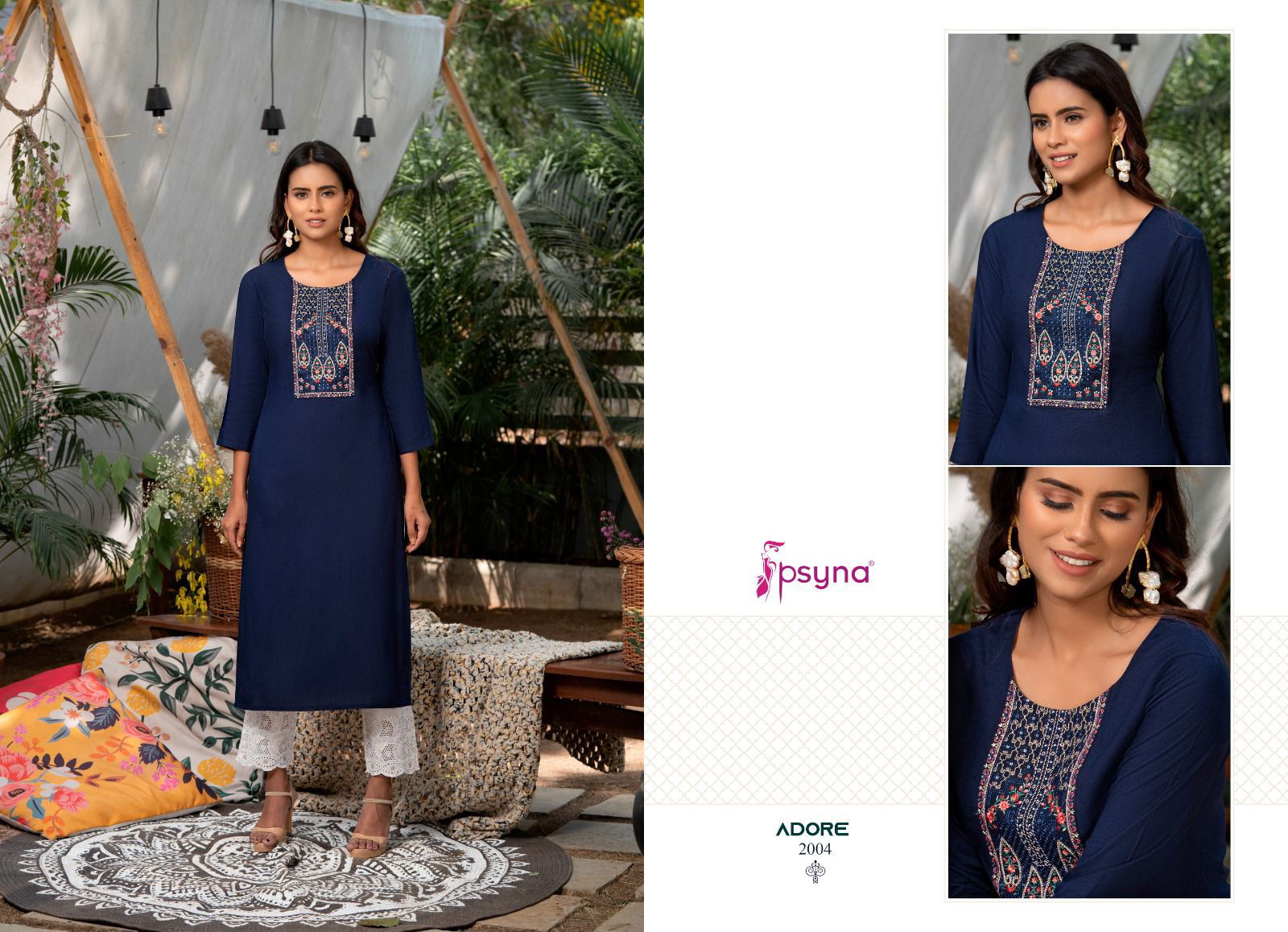 Psyna Adore Wholesale Embroidery Designer Kurti Catalog